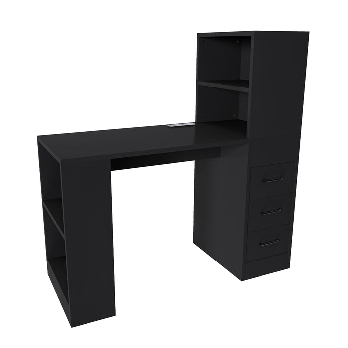 Computer Desk With 4 In 1 Socket & 3 Drawers, 4 Tier Shelves