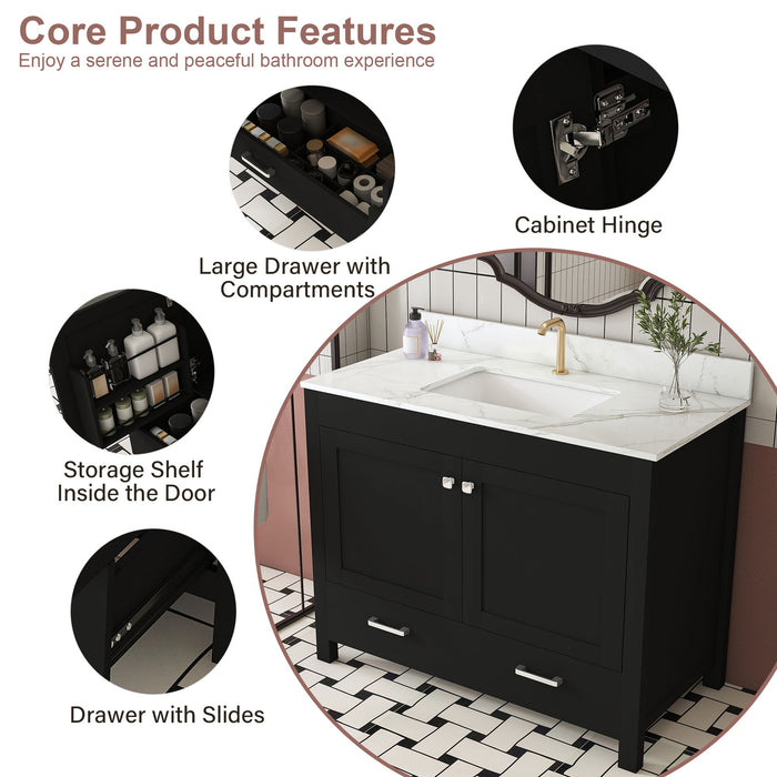 Bathroom Vanity Set, Fluted Cabinet, Soft Close Doors & Drawers - Black
