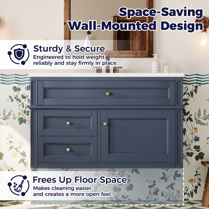 Modern Wall Mounted Floating Cabinet With Double Drawer And Sink