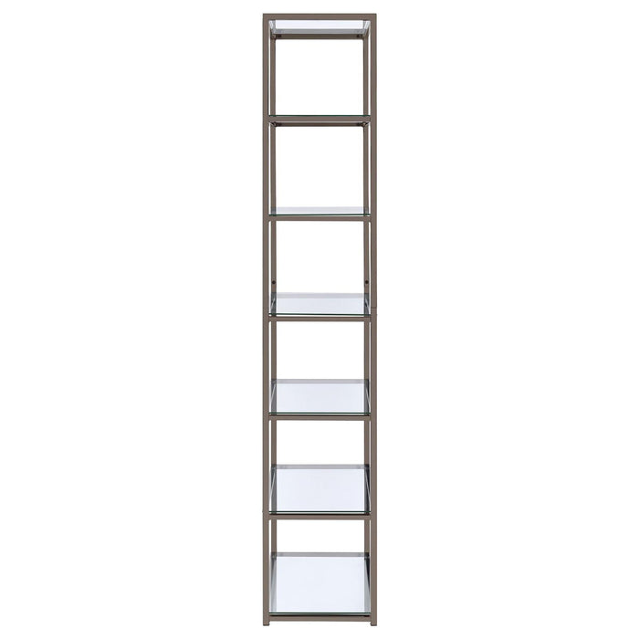 6 Tier Bookcase With Tempered Glass Shelves - Black / Nickel