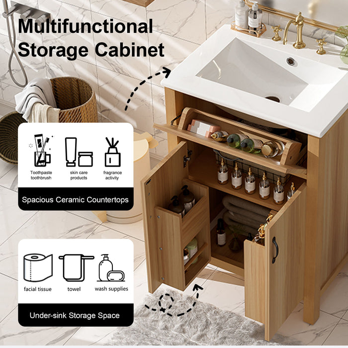 Bathroom Vanity With Flip Drawer, 2 Soft Close Doors, Adjustable Shelf And Ceramic Sink