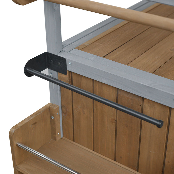 Foldable Outdoor Kitchen Island With Lockable Wheels, Storage Cabinet And Towel Rack For Patio