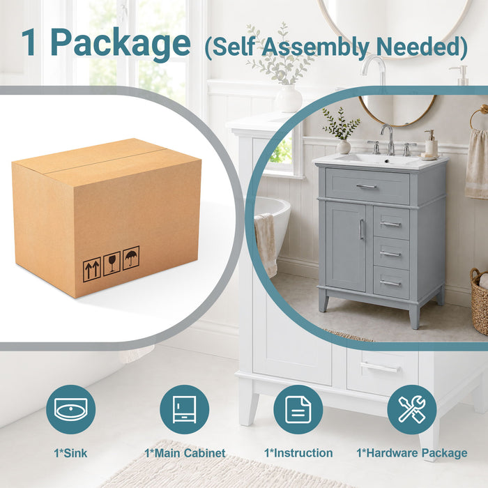 Modern Bathroom Vanity With Sink, Flip Drawer & 3 Drawers, Soft Close Hinges, Adjustable Shelf