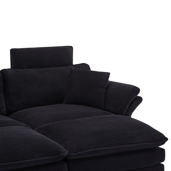 Modern Corduroy Deep Seat Sectional Sofa With Ottoman