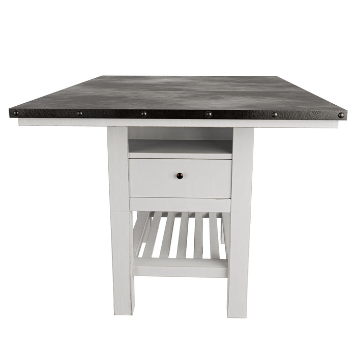 7 Piece Counter Height Dining Set With Storage Base And Ladder Back Chairs - Antique White / Gray
