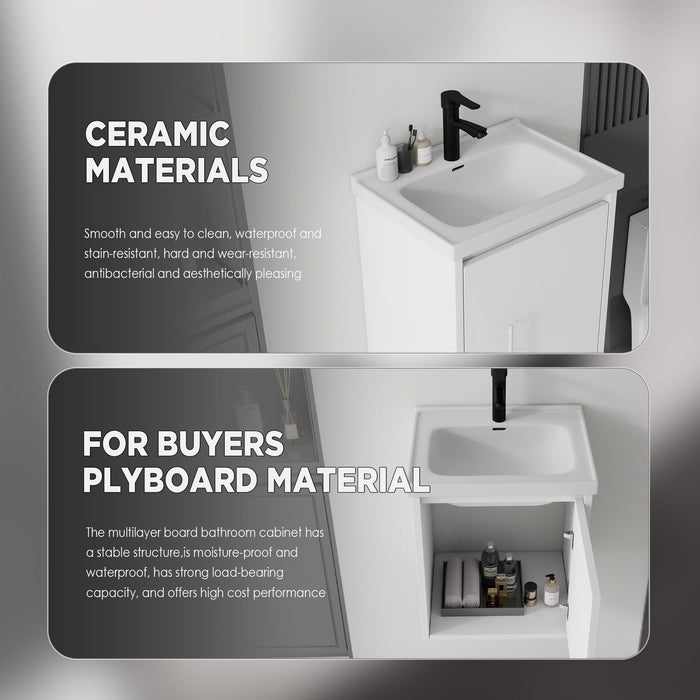 20" Floating Bathroom Vanity Combo With Wall Cabinet, Ceramic Sink & Soft Close Doors - White