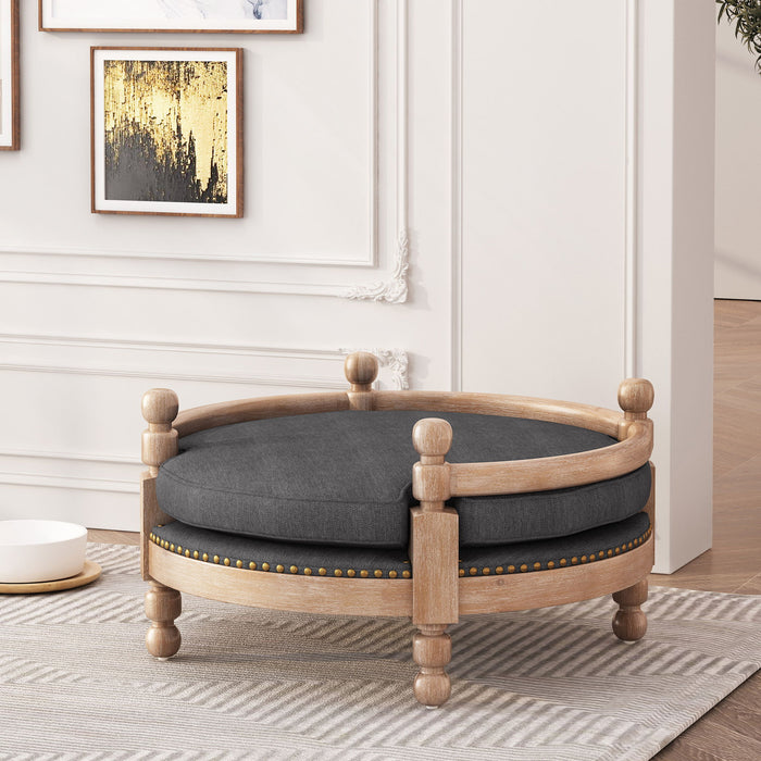 Round Pet Sofa, Wide Upholstered Pet Bed - Charcoal