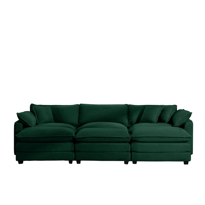 Modern Modular Cushion Sofa With Ottoman, Low Back, Deep Seating Sofa Set