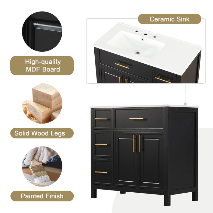 Modern Bathroom Vanity With Sink Top, 2 Doors And 3 Drawers
