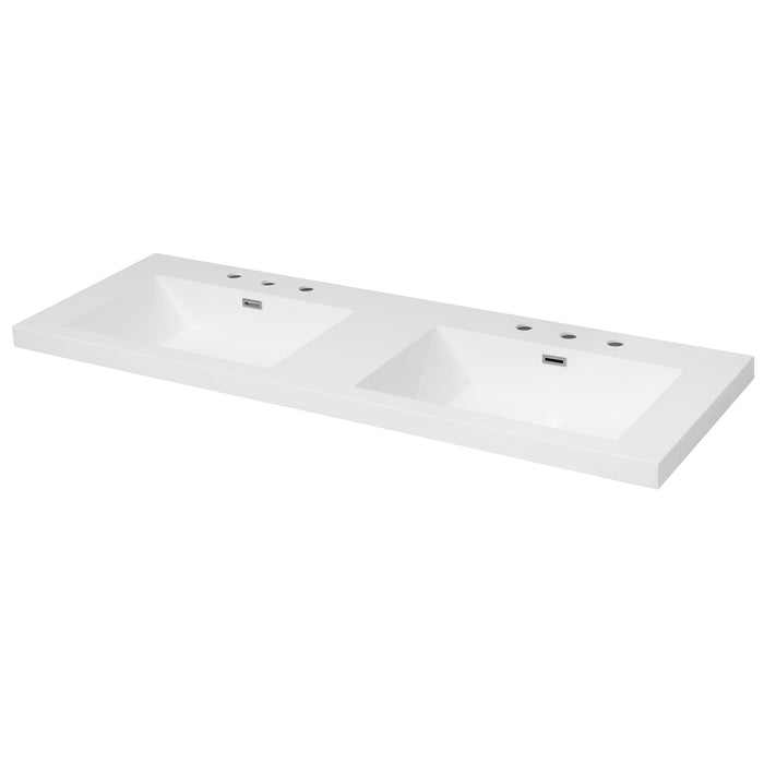 Vanity Top With Undermount Rectangular Double Sinks, Faucet Holes - White
