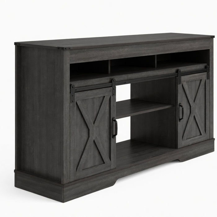 Farmhouse TV Stand With Sliding Barn Doors & Adjustable Storage