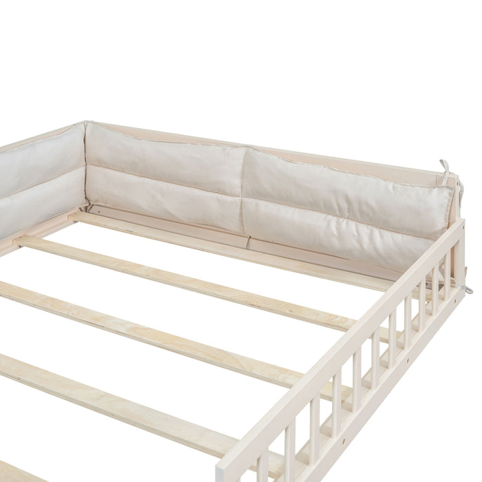 Upholstered Platform Bed With Guardrail And Pillow