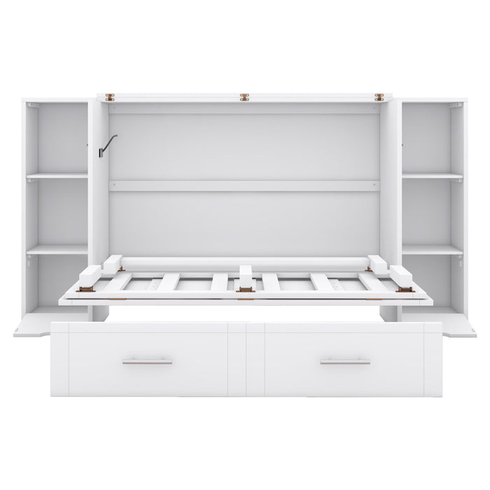 Murphy Bed With Shelves, Drawers And USB Ports
