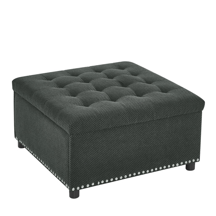 Square Tufted Storage Ottoman With Nailhead Trim