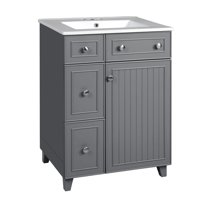 Transitional Style Bathroom Vanity Cabinet With Ceramic Sink