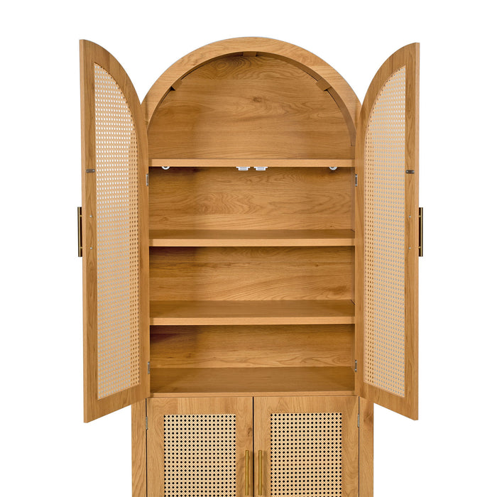 Tall Arched Cabinet With Rattan Doors & Adjustable Shelves