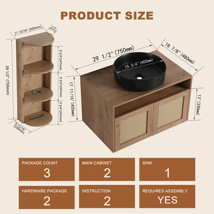 Bathroom Vanity & Art Sink And Storage Rack, Float Mounting Design