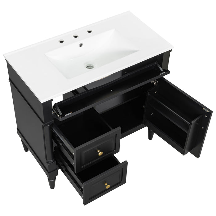 Freestanding Bathroom Vanity With Sink, Adjustable Shelf, Flip Drawer