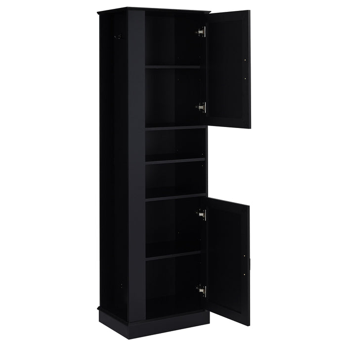 Tall Freestanding Bathroom Storage Cabinet With Adjustable Shelves And Side Hooks Board, Rectangle Design