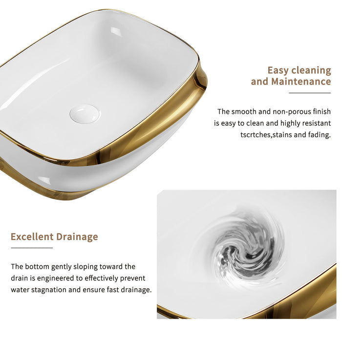 Vessel Sink, Above Counter Vanity Basin For Bathrooms - Gold / White / Milk White