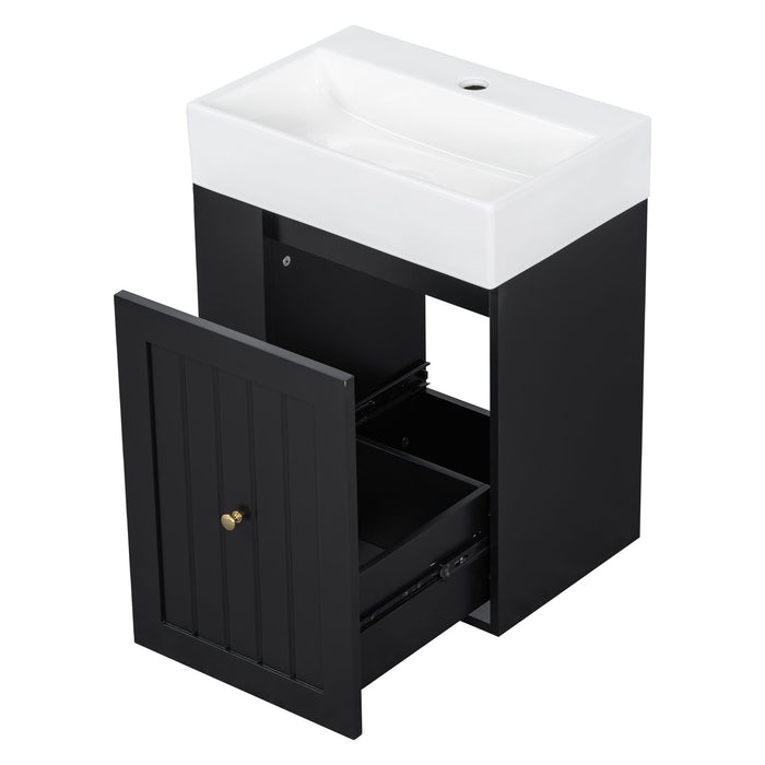 Modern Bathroom Vanity With Sink, Storage Cabinet, Drawer & Side Shelf