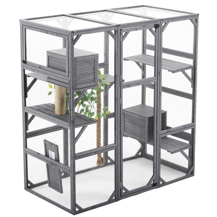 Outdoor Cat House, Diy Cat Enclosure Catio With Double Enter Doors