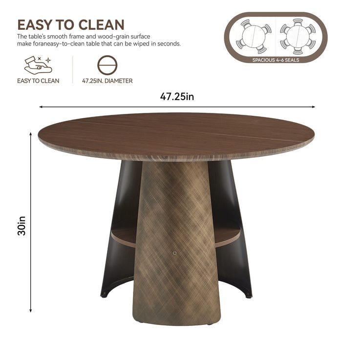 Round Dining Table - Reddish Brown / Walnut