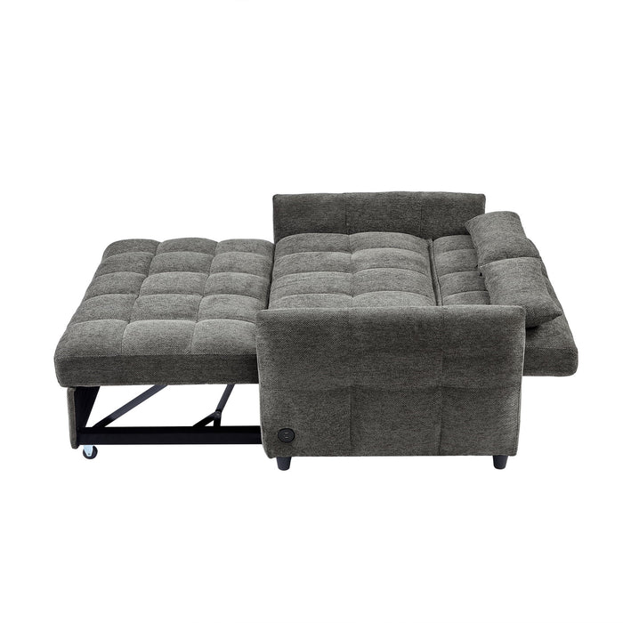 Loveseat Sofa Pull-Out Bed With Adjustable Backrest, 3 USB Ports And 2 Lumbar Pillows For Living Room