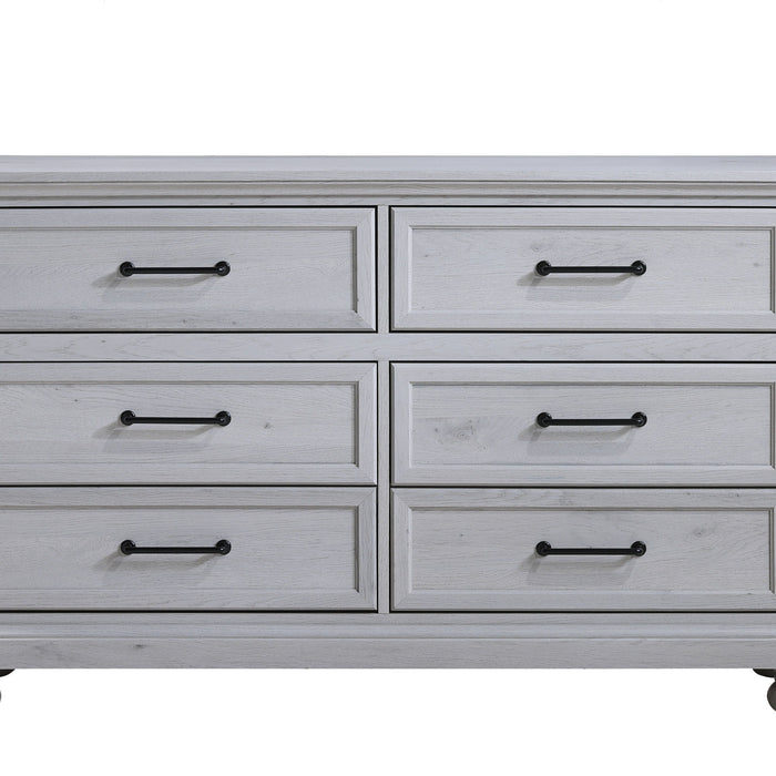 Larksmont - 6-Drawer Dresser With Black Metal Hardware - Oyster Gray