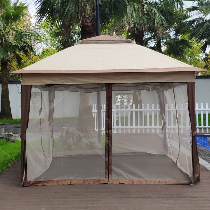 Outdoor Pop Up Gazebo Canopy With 2 Tier Soft Top And Removable Zipper Netting
