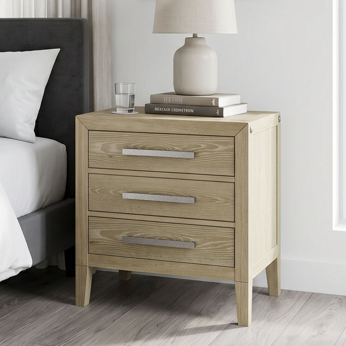 Adeline - 3 Drawers Nightstand With USB & LED Light - Natural Wood Wash