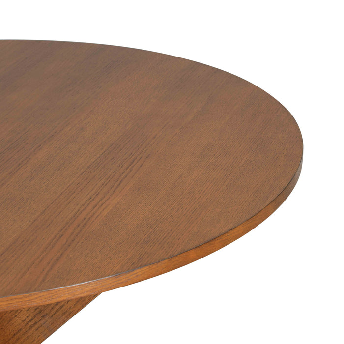 5 Piece Indoor Dining Set, Round Table & 4 Brown Arm Chairs - Beige / Brown / Cherry