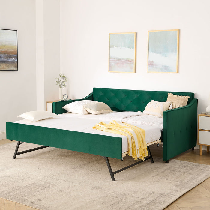 Daybed With Pop Up Trundle And USB Charging Armrest