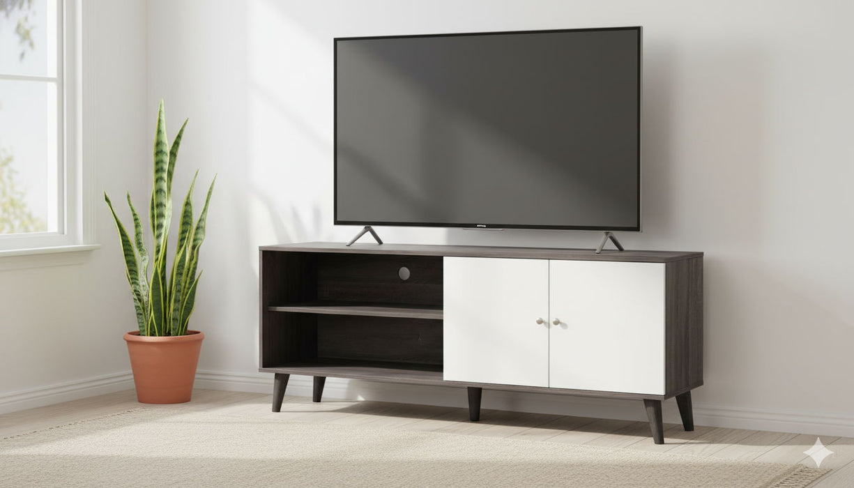 Amidon - TV Stand, With 2 Storage Shelves And 1 Cabinet