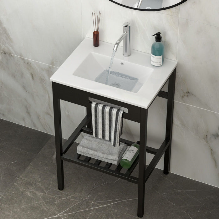 Console Sink With Legs, 24" X 18", Durable Porcela With Frame - White / Black