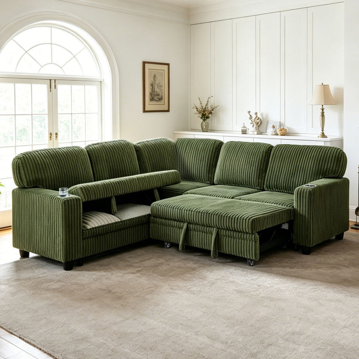 L-Shaped Sofa With Pull Out Sofa Bed With USB