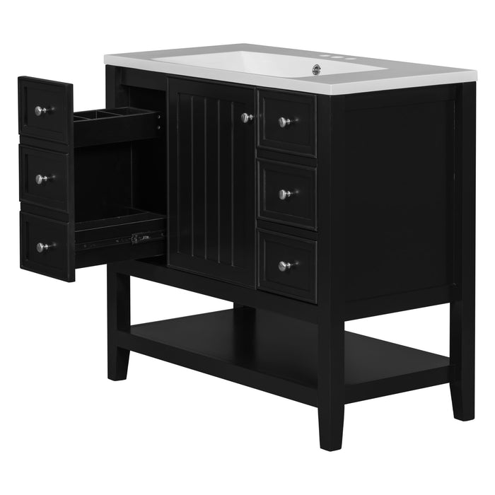 36" Bathroom Vanity & Sink, 2 Cabinet And 3 Drawers - Black