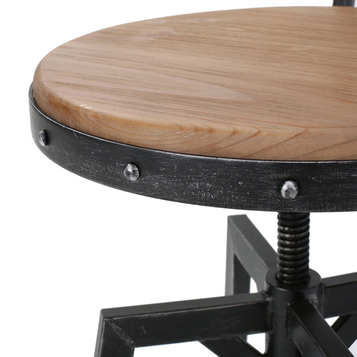 Industrial Modern Swivel Barstool With Adjustable Height - Black / Natural
