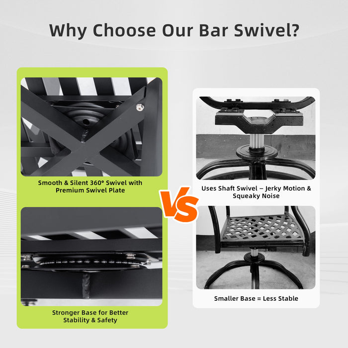 Outdoor Swivel Bar Chairs, 360 Degree Rotation, Ergonomic Backrest (Set of 2)