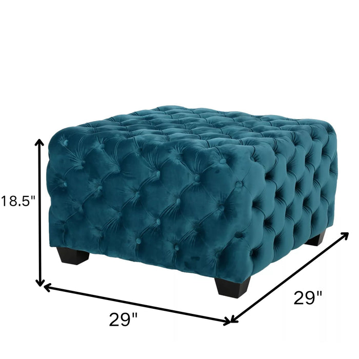 Unwind Upholstered Square Ottoman With Button Tufted Diamond Stitch - Teal