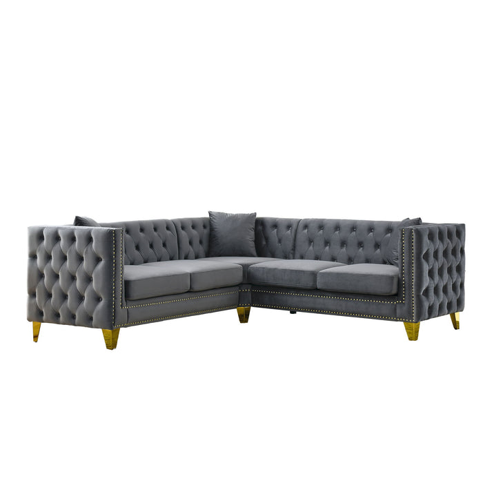 L-Shaped Corner Sofa, 5 Seater Sectional With Tufted Design