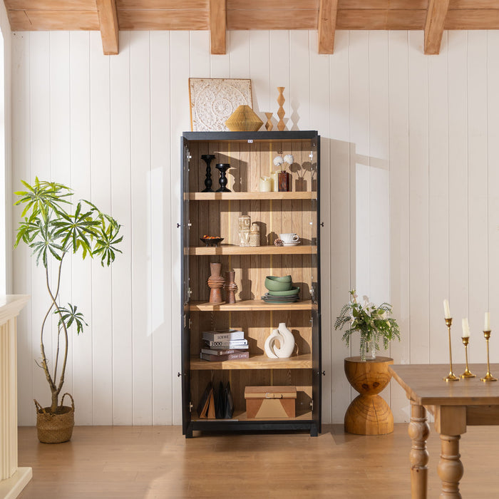 Mid Century Modern Style Tall Display Cabinet With Glass Doors For Collectibles - Black