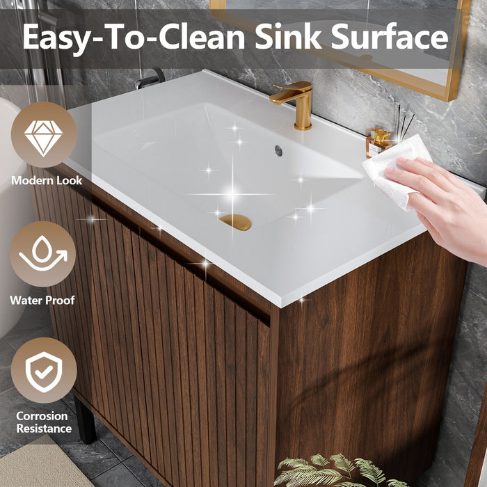 Bathroom Vanity With Ceramic Sink, Floor-Standing Design, Soft-Closing Drawers