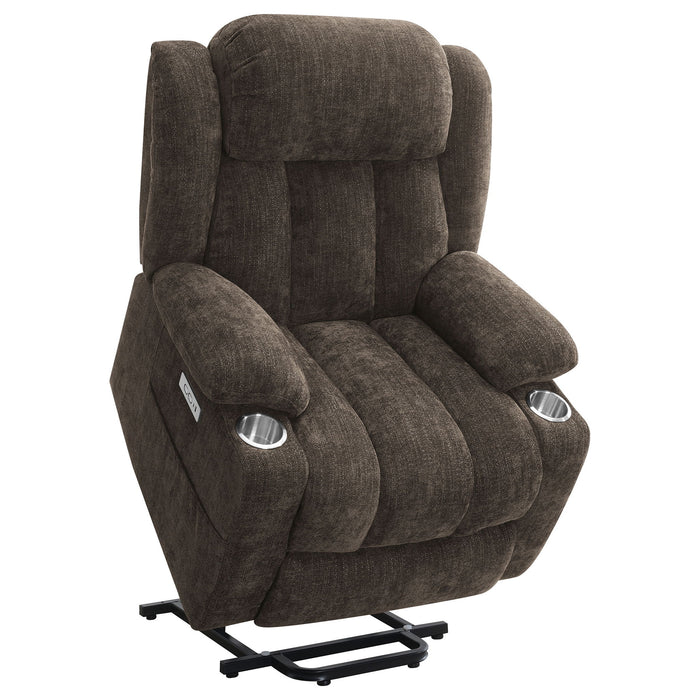 Beca - Upholstered Power Lift Recliner With Cupholders And USB Charging