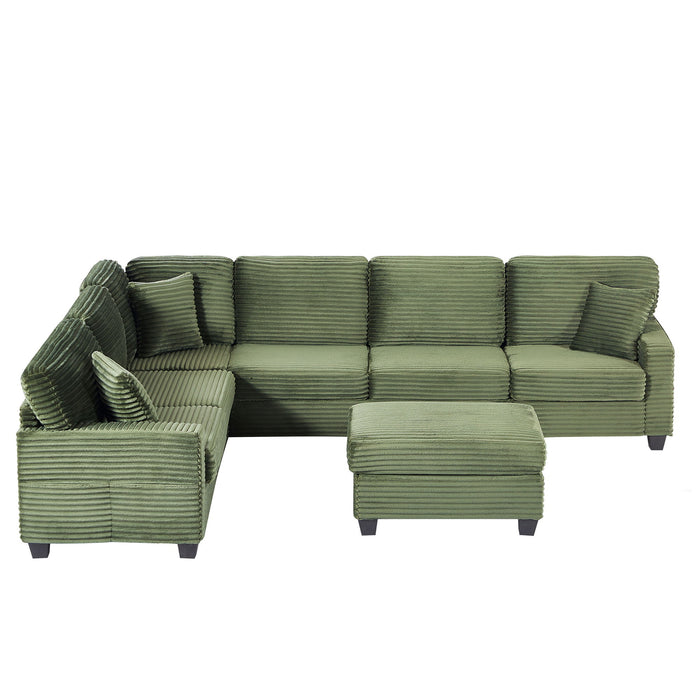 Upholstered U-Shaped Sectional Sofa With Movable Ottoman And Side Storage Pockets