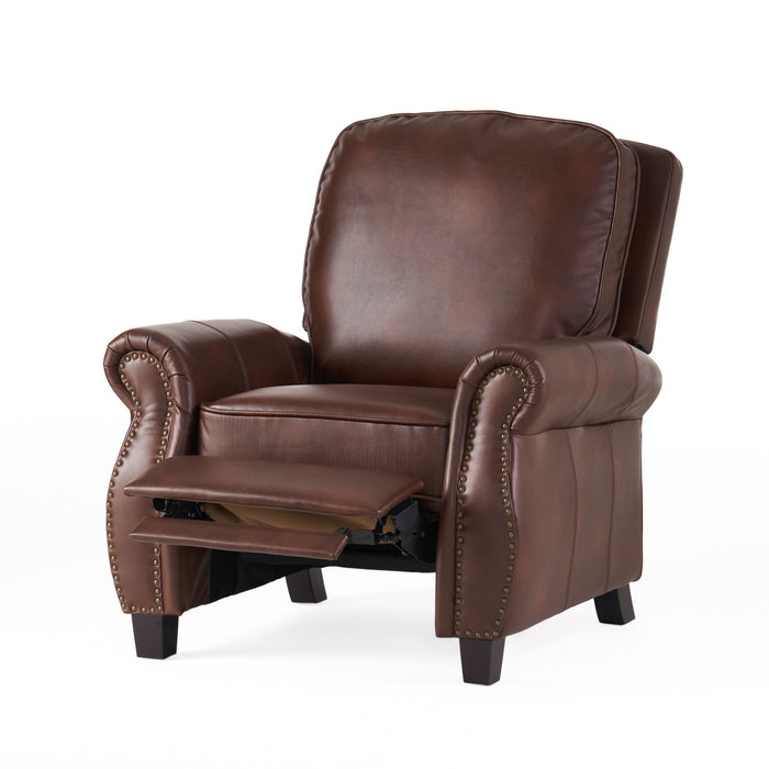 Neville - Recliner Chair With Push Back Function And Birch Wood Legs - Brown
