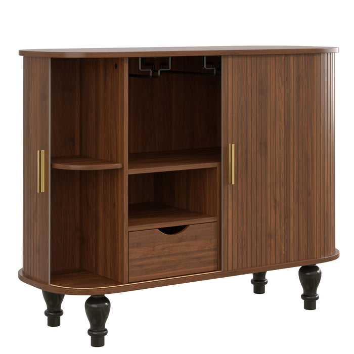Fluted Liquor & Coffee Bar Cabinet With 6 Wine Racks And 3 Glass Holders