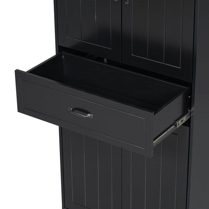 Modern Bathroom Storage Cabinet With Two Laundry Baskets, One Drawer, Adjustable Shelf
