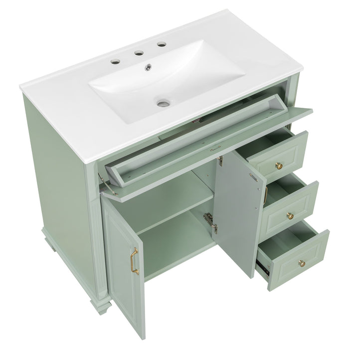 Modern Bathroom Vanity With Sink, 3 Drawers & 2 Doors