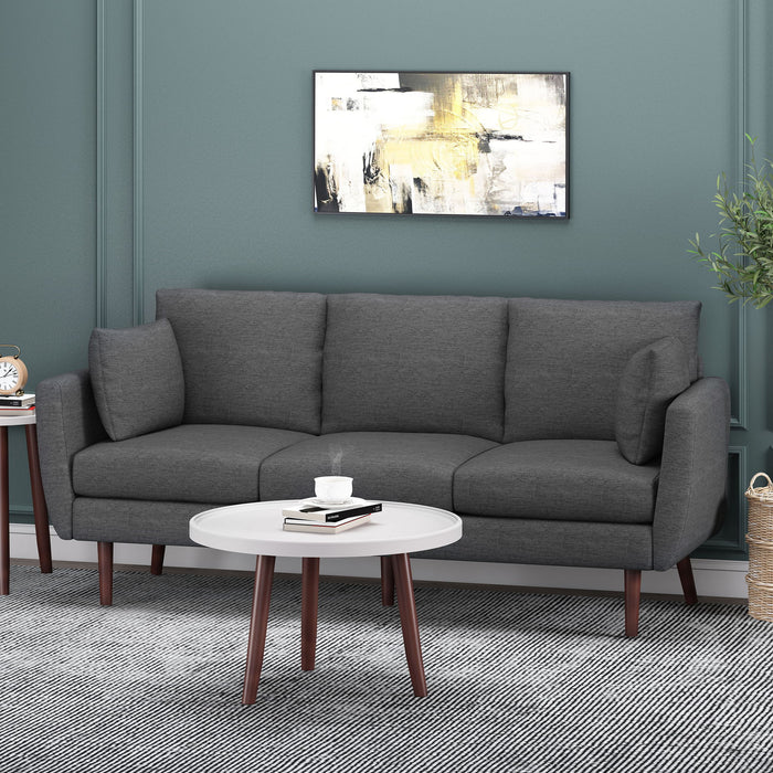 Diaphanous - Upholstered 3 Seater Sofa With 2 Accent Pillows And Wood Legs